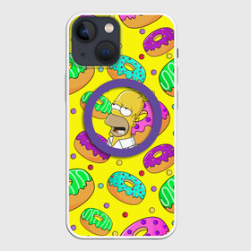 Чехол для iPhone 13 mini с принтом Гомер ням Пончик в Санкт-Петербурге,  |  | cartoon | donut | homer | rainbow | the simpsons | yellow | в тренде | гомер | желтая | мультфильм | пончик | популярные | принт | радужный | симпсоны | топ