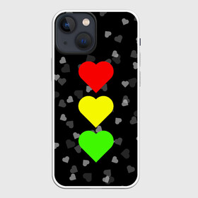 Чехол для iPhone 13 mini с принтом СВЕТОФОР ИЗ СЕРДЕЦ в Санкт-Петербурге,  |  | affection | cardiac | fondness | heart | love | loving | девочке | девушке | женская солидарность | любить | любовь | мальчику | маме | мужчине | парная | светофор из сердец | сердечко | сердце