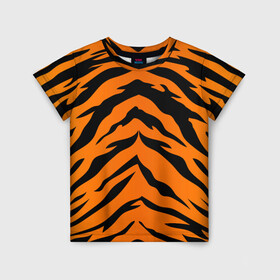 Детская футболка 3D с принтом Шкура тигра в Санкт-Петербурге, 100% гипоаллергенный полиэфир | прямой крой, круглый вырез горловины, длина до линии бедер, чуть спущенное плечо, ткань немного тянется | 2022 | tiger | животное | полосатый | полоски | полосы | тигр | хищник