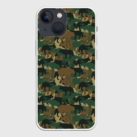 Чехол для iPhone 13 mini с принтом Охотник (камуфляж из зверей) в Санкт-Петербурге,  |  | hunter | hunting | егерь | звери | капканы | лес | оружие | охота | охота на волка | охота на зайца | охота на кабана | охота на утку | охотник | ружьё