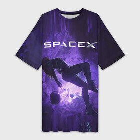 Платье-футболка 3D с принтом Space X Girl in zero gravity в Санкт-Петербурге,  |  | american company | astronaut | emblem | girl | in zero gravity | logo | planets | space | space x | suborbital flights | американская компания | астронавт | в невесомости | девушка | космос | логотип | осколки | планеты | суборбитальные пол