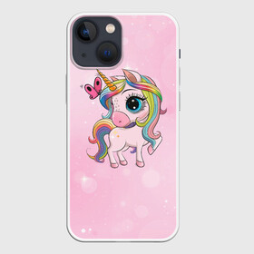 Чехол для iPhone 13 mini с принтом Единорог с бабочкой в Санкт-Петербурге,  |  | единорог | лошадка | милая | пони | радуга | разноцветная | розовая | цветная