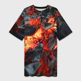 Платье-футболка 3D с принтом Древесные угли в Санкт-Петербурге,  |  | ash | bonfire | coals | fire | heat | nature | smoldering | tourism | woody | древесные | жар | костер | огонь | пепел | природа | тлеющие | туризм | угли