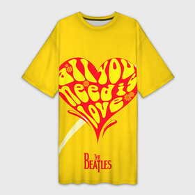Платье-футболка 3D с принтом All u need is love Beatles в Санкт-Петербурге,  |  | alternative | beatles | music | rock | альтернатива | битлс | битлы | джон леннон | джордж харрисон | музыка | пол маккартни | ринго старр | рок