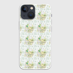 Чехол для iPhone 13 mini с принтом Канарейки в клетках в Санкт-Петербурге,  |  | канарейки | клетка | паттерн | попугаи | птенец | птица | птицы | птички