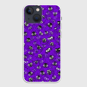 Чехол для iPhone 13 mini с принтом Вредные паучки в Санкт-Петербурге,  |  | halloween | арахнофобия | паттерн | паук | пауки | паучок | фиолетовый | хеллоуин