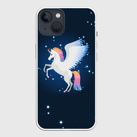 Чехол для iPhone 13 с принтом Милый пегас единорог с радужной гривой в Санкт-Петербурге,  |  | horse | pony | rainbow | unicorn | аликорн | волшебно | единорог | единороги | звезды | крылья | лошадь | ночь | пегас | пони | радуга | рог | юникорн