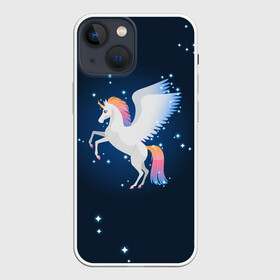 Чехол для iPhone 13 mini с принтом Милый пегас единорог с радужной гривой в Санкт-Петербурге,  |  | horse | pony | rainbow | unicorn | аликорн | волшебно | единорог | единороги | звезды | крылья | лошадь | ночь | пегас | пони | радуга | рог | юникорн