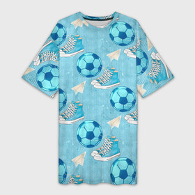 Платье-футболка 3D с принтом Юный футболист в Санкт-Петербурге,  |  | мальчик | мяч | футбол | футболист | футбольный мяч | школьник