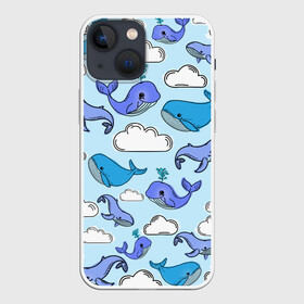 Чехол для iPhone 13 mini с принтом Небесные киты (цвет) в Санкт-Петербурге,  |  | whale | детская пижама | летающие киты | морское | небо