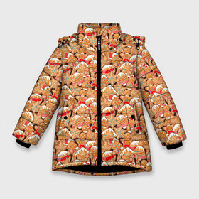 Зимняя куртка для девочек 3D с принтом Праздничное Печенье в Санкт-Петербурге, ткань верха — 100% полиэстер; подклад — 100% полиэстер, утеплитель — 100% полиэстер. | длина ниже бедра, удлиненная спинка, воротник стойка и отстегивающийся капюшон. Есть боковые карманы с листочкой на кнопках, утяжки по низу изделия и внутренний карман на молнии. 

Предусмотрены светоотражающий принт на спинке, радужный светоотражающий элемент на пуллере молнии и на резинке для утяжки. | christmas | merry christmas | дед мороз | ёлка | елочные шары | игрушки | новый год | печенье | подарок | праздник | пряники | рождество | с новым годом | сантаклаус | сладости | украшения