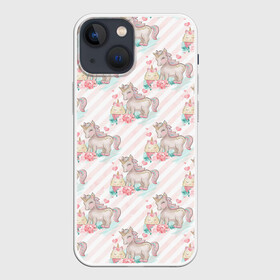 Чехол для iPhone 13 mini с принтом Единороги паттер в Санкт-Петербурге,  |  | единорог | кони | лошадка | лошадь | милый | пони | радуга