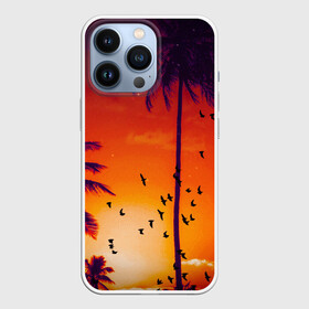 Чехол для iPhone 13 Pro с принтом РАЙСКОЕ НАСЛАЖДЕНИЕ в Санкт-Петербурге,  |  | закат | лето | лучи | небо | отдых | пальмы | пляж | птицы | солнце