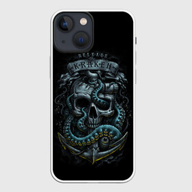 Чехол для iPhone 13 mini с принтом ВЫПУСТИТЬ КРАКЕНА в Санкт-Петербурге,  |  | kraken | monster | ocean | sea | skull | кальмар | кости | кракен | монстр | морской | океан | череп | чудовище | щупальца | якорь