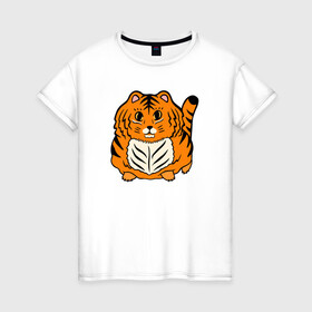 Женская футболка хлопок с принтом Пушистый тигренок в Санкт-Петербурге, 100% хлопок | прямой крой, круглый вырез горловины, длина до линии бедер, слегка спущенное плечо | ani | baby | cat | kitten | kitty | little | new year | tiger | год тигра | детеныш | детские | дикая кошка | животные звери | киска | кот | котенок | маленький тигр | маленький тигренок | малыш | милые создания | мордочка