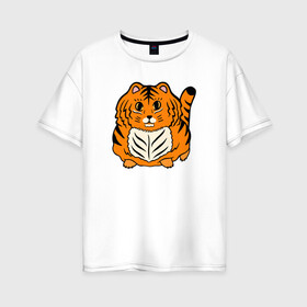Женская футболка хлопок Oversize с принтом Пушистый тигренок в Санкт-Петербурге, 100% хлопок | свободный крой, круглый ворот, спущенный рукав, длина до линии бедер
 | ani | baby | cat | kitten | kitty | little | new year | tiger | год тигра | детеныш | детские | дикая кошка | животные звери | киска | кот | котенок | маленький тигр | маленький тигренок | малыш | милые создания | мордочка