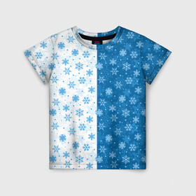 Детская футболка 3D с принтом Снежинки (зимняя пора) в Санкт-Петербурге, 100% гипоаллергенный полиэфир | прямой крой, круглый вырез горловины, длина до линии бедер, чуть спущенное плечо, ткань немного тянется | merry christmas | дед мороз | ёлка | зима | мороз | новый год | подарок | праздник | рождество | с новым годом | сантаклаус | снег | снеговик | снегурочка | снежинки | снежные узоры | узоры