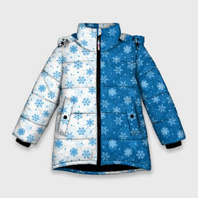 Зимняя куртка для девочек 3D с принтом Снежинки (зимняя пора) в Санкт-Петербурге, ткань верха — 100% полиэстер; подклад — 100% полиэстер, утеплитель — 100% полиэстер. | длина ниже бедра, удлиненная спинка, воротник стойка и отстегивающийся капюшон. Есть боковые карманы с листочкой на кнопках, утяжки по низу изделия и внутренний карман на молнии. 

Предусмотрены светоотражающий принт на спинке, радужный светоотражающий элемент на пуллере молнии и на резинке для утяжки. | merry christmas | дед мороз | ёлка | зима | мороз | новый год | подарок | праздник | рождество | с новым годом | сантаклаус | снег | снеговик | снегурочка | снежинки | снежные узоры | узоры