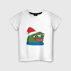 Детская футболка хлопок с принтом Pepe, pepe happy, Пепе хеппи, pepe happy new year в Санкт-Петербурге, 100% хлопок | круглый вырез горловины, полуприлегающий силуэт, длина до линии бедер | frog pepe | happy | happy new year | mem | meme | peepo | pepe | pepe happy | pepe happy new year | лягушка пепе | лягушонок | лягушонок пепе | пепе хеппи | хеппи