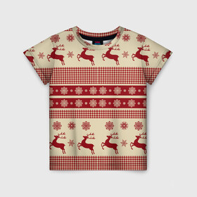 Детская футболка 3D с принтом Новогодние Олени в Санкт-Петербурге, 100% гипоаллергенный полиэфир | прямой крой, круглый вырез горловины, длина до линии бедер, чуть спущенное плечо, ткань немного тянется | merry christmas | вектор | веселого рождества | новый год | олени | паттерн | рождество