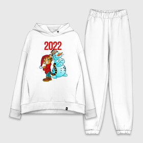 Женский костюм хлопок Oversize с принтом Тигр и снеговик 2022 в Санкт-Петербурге,  |  | 2022 | год тигра | новый год | новый год 2022 | символ года | тигр | тигренок | тигрица | тигры