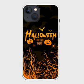 Чехол для iPhone 13 с принтом HALLOWEEN FOREST BATS | ЛЕТУЧИЕ МЫШИ В ЛЕСУ ХЕЛЛОУИН в Санкт-Петербурге,  |  | bats | bones | ghost | halloween | pumpkin | skull | кости | летучие мыши | приведение | призрак | скелет | тыква | хеллоуин | хоррор | хэллоуин