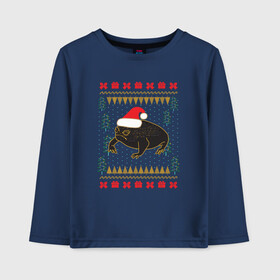 Детский лонгслив хлопок с принтом Рождественский свитер Жаба в Санкт-Петербурге, 100% хлопок | круглый вырез горловины, полуприлегающий силуэт, длина до линии бедер | christmas | ugly sweater | африканская лягушка | дождевая лягушка | жаба | зима | зимний | лягушка | новый год | рождественский свитер | рождество | уродливый свитер | черная лягушка