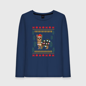Женский лонгслив хлопок с принтом Рождественский свитер Йоркшик в Санкт-Петербурге, 100% хлопок |  | christmas | ugly sweater | вечеринка | йорк | йоркширский терьер | новый год | праздники | рождественский свитер | рождество | собака | собачка | уродливый свитер