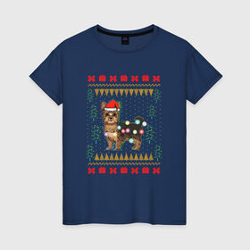 Женская футболка хлопок с принтом Рождественский свитер Йоркшик в Санкт-Петербурге, 100% хлопок | прямой крой, круглый вырез горловины, длина до линии бедер, слегка спущенное плечо | christmas | ugly sweater | вечеринка | йорк | йоркширский терьер | новый год | праздники | рождественский свитер | рождество | собака | собачка | уродливый свитер