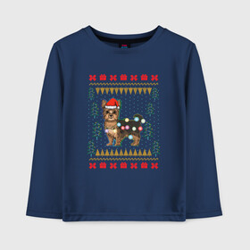 Детский лонгслив хлопок с принтом Рождественский свитер Йоркшик в Санкт-Петербурге, 100% хлопок | круглый вырез горловины, полуприлегающий силуэт, длина до линии бедер | christmas | ugly sweater | вечеринка | йорк | йоркширский терьер | новый год | праздники | рождественский свитер | рождество | собака | собачка | уродливый свитер