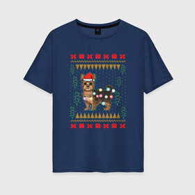 Женская футболка хлопок Oversize с принтом Рождественский свитер Йоркшик в Санкт-Петербурге, 100% хлопок | свободный крой, круглый ворот, спущенный рукав, длина до линии бедер
 | christmas | ugly sweater | вечеринка | йорк | йоркширский терьер | новый год | праздники | рождественский свитер | рождество | собака | собачка | уродливый свитер