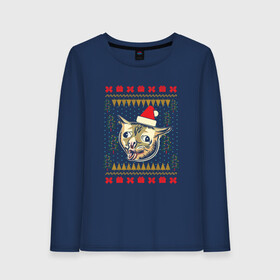 Женский лонгслив хлопок с принтом Рождественский свитер кашляющий кот в Санкт-Петербурге, 100% хлопок |  | christmas | coughing cat | ugly sweater | вечеринка | кашляющий кот | кот мем | котик | новогодние праздники | новый год | рождественский свитер | рождество | уродливый свитер