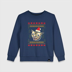 Детский свитшот хлопок с принтом Рождественский свитер кашляющий кот в Санкт-Петербурге, 100% хлопок | круглый вырез горловины, эластичные манжеты, пояс и воротник | christmas | coughing cat | ugly sweater | вечеринка | кашляющий кот | кот мем | котик | новогодние праздники | новый год | рождественский свитер | рождество | уродливый свитер