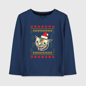 Детский лонгслив хлопок с принтом Рождественский свитер кашляющий кот в Санкт-Петербурге, 100% хлопок | круглый вырез горловины, полуприлегающий силуэт, длина до линии бедер | christmas | coughing cat | ugly sweater | вечеринка | кашляющий кот | кот мем | котик | новогодние праздники | новый год | рождественский свитер | рождество | уродливый свитер