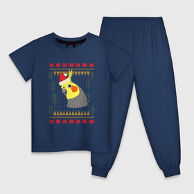 Детская пижама хлопок с принтом Рождественский свитер Корелла в Санкт-Петербурге, 100% хлопок |  брюки и футболка прямого кроя, без карманов, на брюках мягкая резинка на поясе и по низу штанин
 | christmas | cockatiel | parrot | ugly sweater | корелла | новогодние праздники | новый год | попугай | птица | рождественский свитер | рождество | уродливый свитер