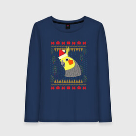 Женский лонгслив хлопок с принтом Рождественский свитер Корелла в Санкт-Петербурге, 100% хлопок |  | christmas | cockatiel | parrot | ugly sweater | корелла | новогодние праздники | новый год | попугай | птица | рождественский свитер | рождество | уродливый свитер