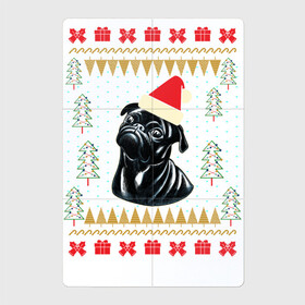 Магнитный плакат 2Х3 с принтом Рождественский свитер Черный мопс в Санкт-Петербурге, Полимерный материал с магнитным слоем | 6 деталей размером 9*9 см | christmas | ugly sweater | вечеринка | мопс | новогодние праздники | новый год | рождественский свитер | рождество | собака | собачка | уродливый свитер | черный мопс