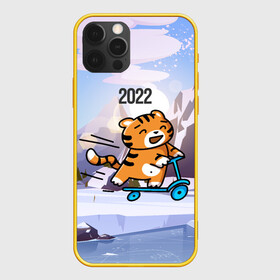 Чехол для iPhone 12 Pro с принтом Тигренок  на  самокате в Санкт-Петербурге, силикон | область печати: задняя сторона чехла, без боковых панелей | Тематика изображения на принте: 2022 | год тигра | новый год | новый год 2022 | символ года | тигр | тигренок | тигрица | тигры