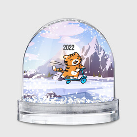 Игрушка Снежный шар с принтом Тигренок  на  самокате в Санкт-Петербурге, Пластик | Изображение внутри шара печатается на глянцевой фотобумаге с двух сторон | 2022 | год тигра | новый год | новый год 2022 | символ года | тигр | тигренок | тигрица | тигры