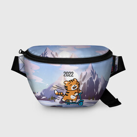 Поясная сумка 3D с принтом Тигренок  на  самокате в Санкт-Петербурге, 100% полиэстер | плотная ткань, ремень с регулируемой длиной, внутри несколько карманов для мелочей, основное отделение и карман с обратной стороны сумки застегиваются на молнию | 2022 | год тигра | новый год | новый год 2022 | символ года | тигр | тигренок | тигрица | тигры
