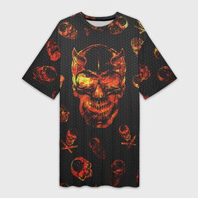 Платье-футболка 3D с принтом Огненные черепа  Carbon в Санкт-Петербурге,  |  | carbon | fire | halloween | nofun | skull | огненные черепа | хелоуин | череп в огне