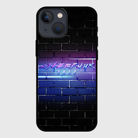 Чехол для iPhone 13 mini с принтом Cyberpunk 2077 | Neon в Санкт-Петербурге,  |  | 2077 | cyberpunk | cyberpunk 2077 | neon | nofun | кирпич | надпись | надпись на стене
