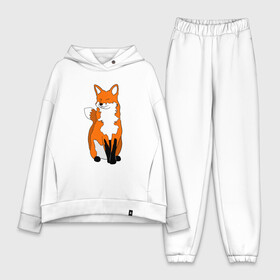 Женский костюм хлопок Oversize с принтом Хитрая лиса с довольной мордой в Санкт-Петербурге,  |  | animals | fox | red fox | животные | зверюшки | лесные животные | лиса | лисенок | лисица | лисичка | милые создания | мультяшные | няшные | рыжая лиса