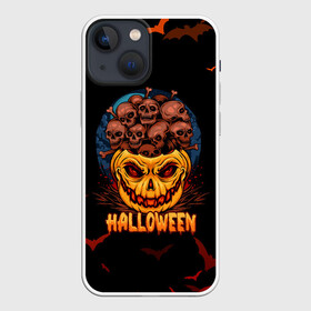 Чехол для iPhone 13 mini с принтом ТЫКВА С ЧЕРЕПАМИ в Санкт-Петербурге,  |  | halloween | haloween | pumpkin | pumpkin with skulls | skulls in a pumpkin | тыква | тыква с черепами | хеллоин | хеллоуин | хелоин | хелоуин | хэллоин | хэллоуин | хэлоин | хэлоуин | черепа в тыкве