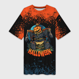 Платье-футболка 3D с принтом ПУГАЛО ИЗ ТЫКВЫ  HALLOWEEN в Санкт-Петербурге,  |  | halloween | haloween | pumpkin | scarecrow | огородное пугало | пугало | страшила | тыква | хеллоин | хеллоуин | хелоин | хелоуин | хэллоин | хэллоуин | хэлоин | хэлоуин | чучело
