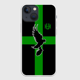 Чехол для iPhone 13 mini с принтом Hollywood Undead заеленный крест в Санкт-Петербурге,  |  | hollywood undead | hu | андед | голивуд | голливуд | голливудская нежить | группа | гу | зеленный крест | орел | птица | реп | рок | рэп | рэпкор | силуэт | ундед | ундэ | ху