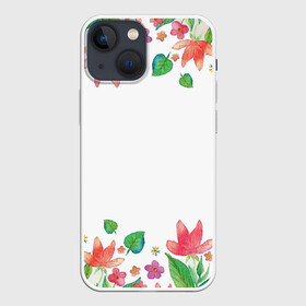 Чехол для iPhone 13 mini с принтом Рамка из розовых и зеленых листьев в Санкт-Петербурге,  |  | лепесток | лето | листья | природа | флора | цветы