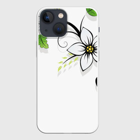 Чехол для iPhone 13 mini с принтом Цветочная композиция с бабочками в Санкт-Петербурге,  |  | бабочка | ветка | лист | природа | узор | цветы
