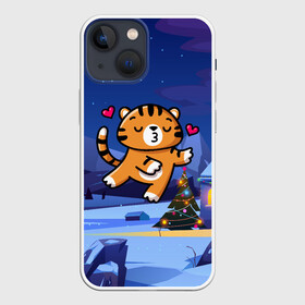 Чехол для iPhone 13 mini с принтом Влюбленный тигренок с сердечками в Санкт-Петербурге,  |  | 2022 | год тигра | новый год | новый год 2022 | символ года | тигр | тигренок | тигрица | тигры
