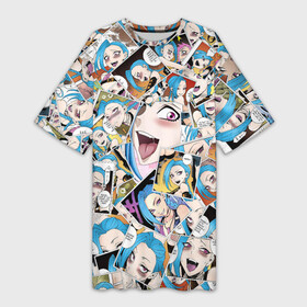 Платье-футболка 3D с принтом Jinx Ahegao в Санкт-Петербурге,  |  | Тематика изображения на принте: ahegao | anime | league of legends | lol | manga | аниме | ахегао | коллаж | комикс | манга | паттерн